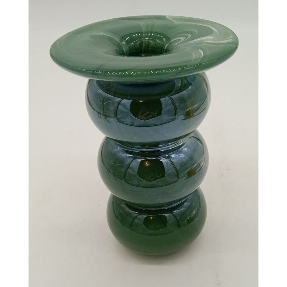 Anthropologie Bolla Borosilicate Green Glass Swirl 2 in 1  Candleholder Vase 6"